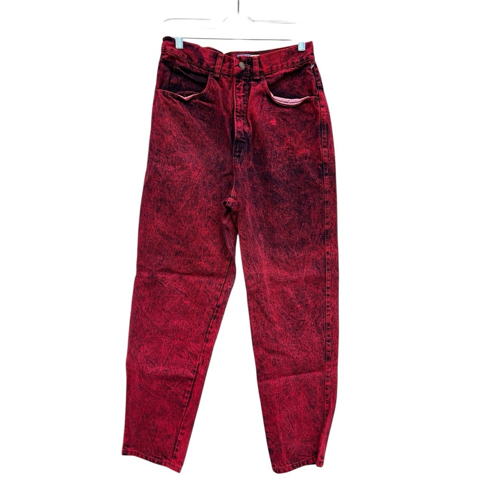 Vintage 80s Red Acid Wash Jeans Points West Made In USA Women's 14 Tapered EUC